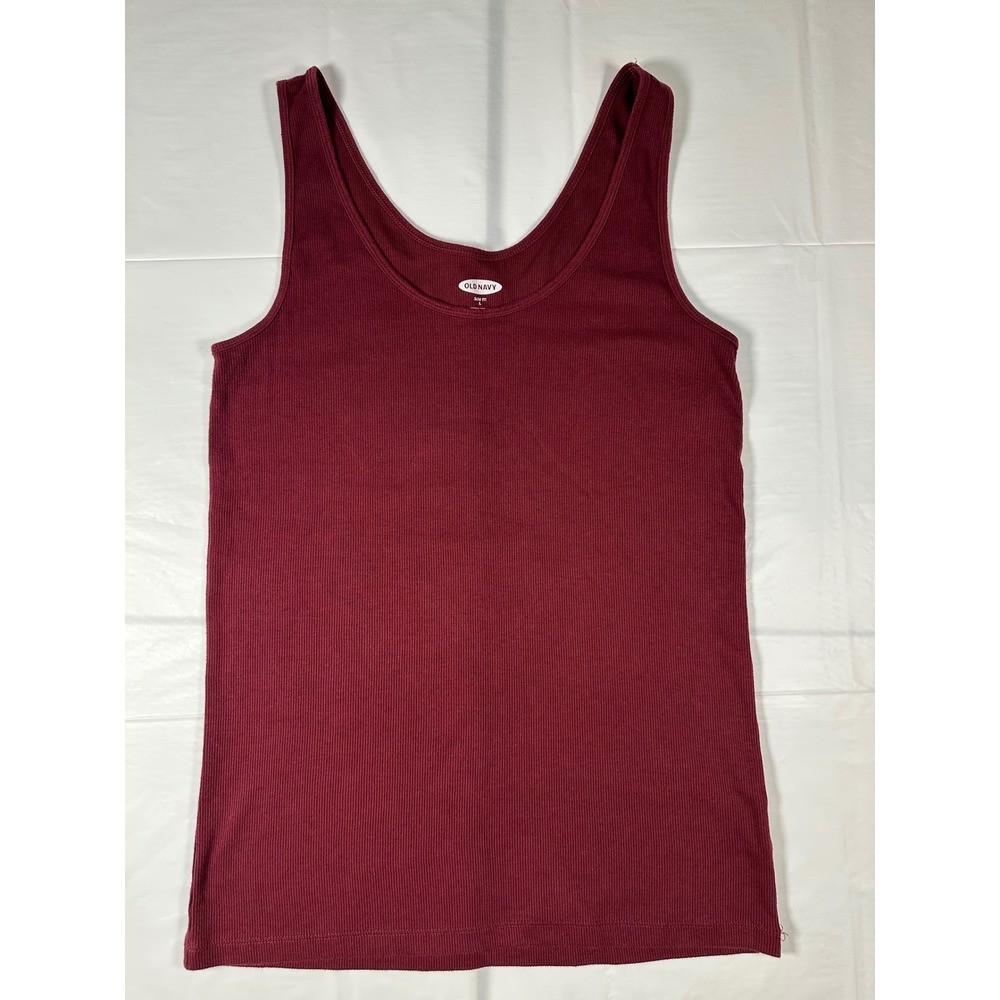 Old Navy Womens Slim Fit Ribbed Tank Top Burgundy Maroon Scoop Neck Large L